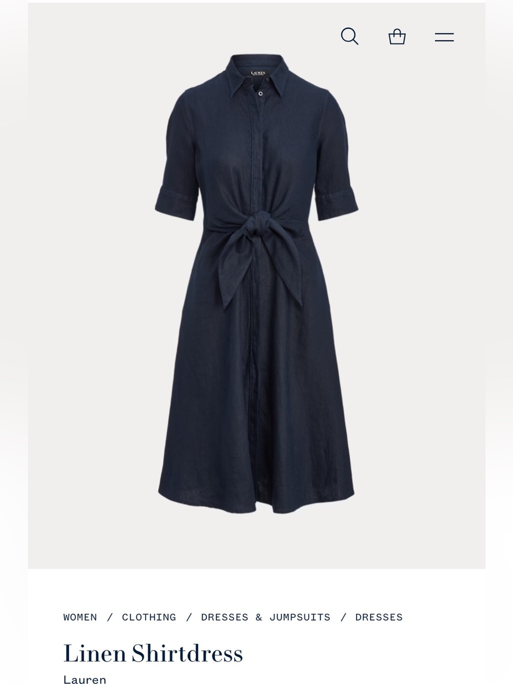 Ralph Lauren Navy Tie-Front Linen Shirtdress